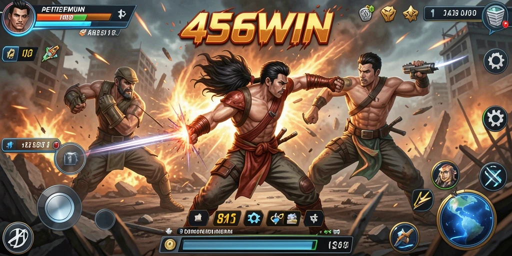 Screenshot gameplay 456WIN dengan pertempuran intens dan grafis menawan.