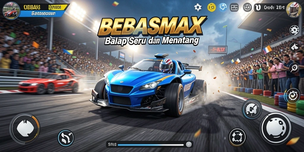 Tampilan gameplay seru dari BEBASMAX dengan aksi balapan yang mendebarkan.