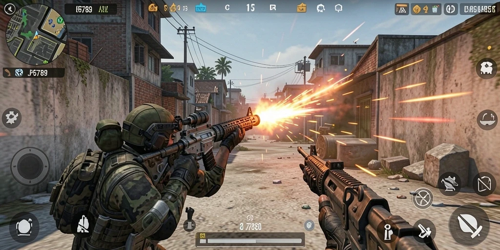 Tampilan gameplay menegangkan di JP6789 dengan aksi tembak-menembak.