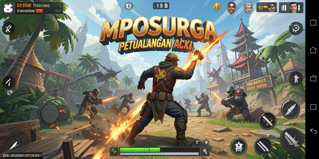 Screenshot MPOSURGA menampilkan aksi menegangkan di medan perang.