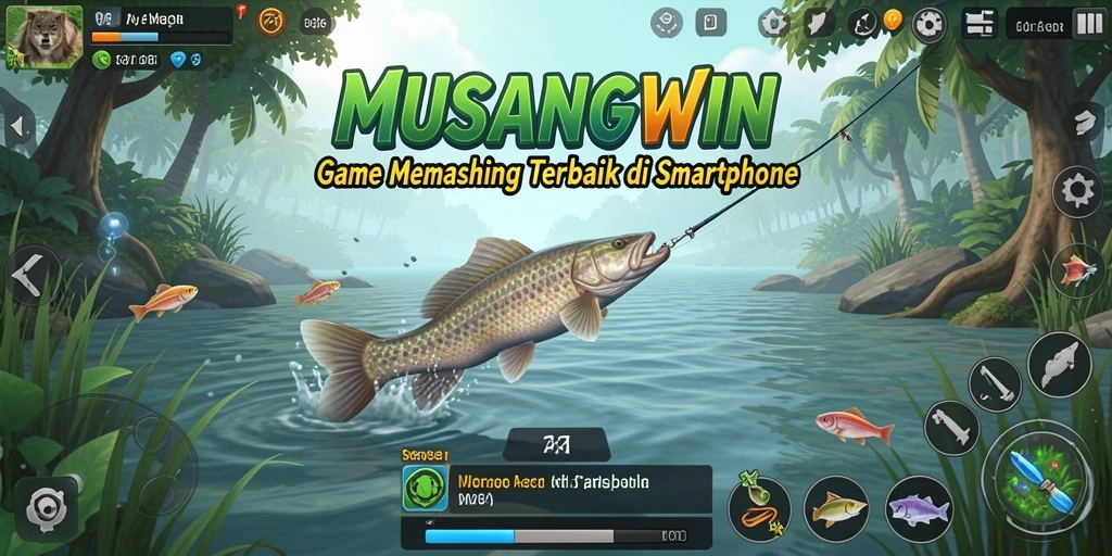 Tampilan gameplay seru dalam MUSANGWIN yang menggambarkan pengalaman memancing.