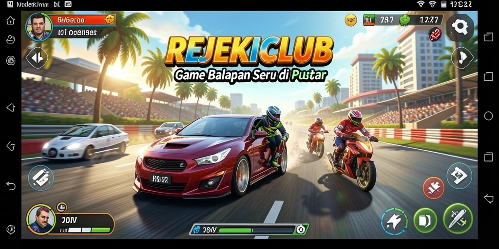 Gameplay seru dan mendebarkan dari REJEKICLUB yang menampilkan balapan cepat.