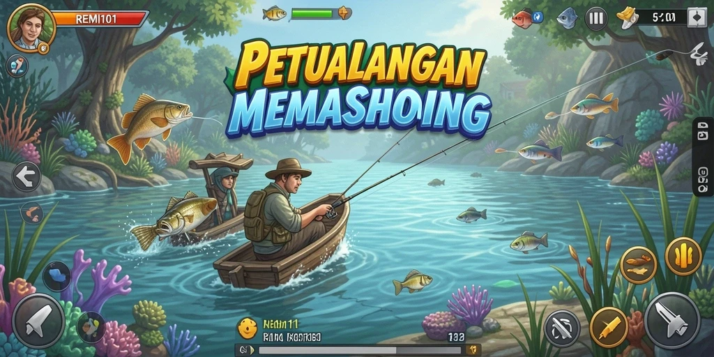 Tampilan gameplay memancing yang mengasyikkan dalam REMI101.