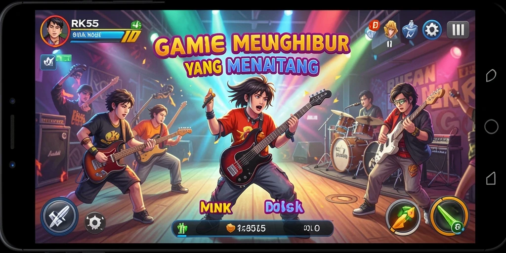 Screenshot gameplay RK55 yang menampilkan keseruan bermain musik.
