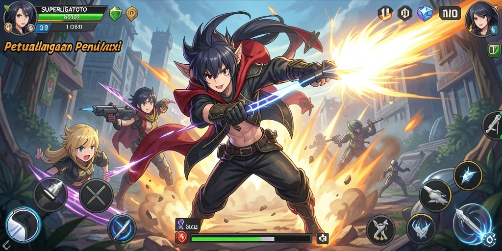 Gameplay dinamis SUPERLIGATOTO dengan karakter Anime yang menawan.